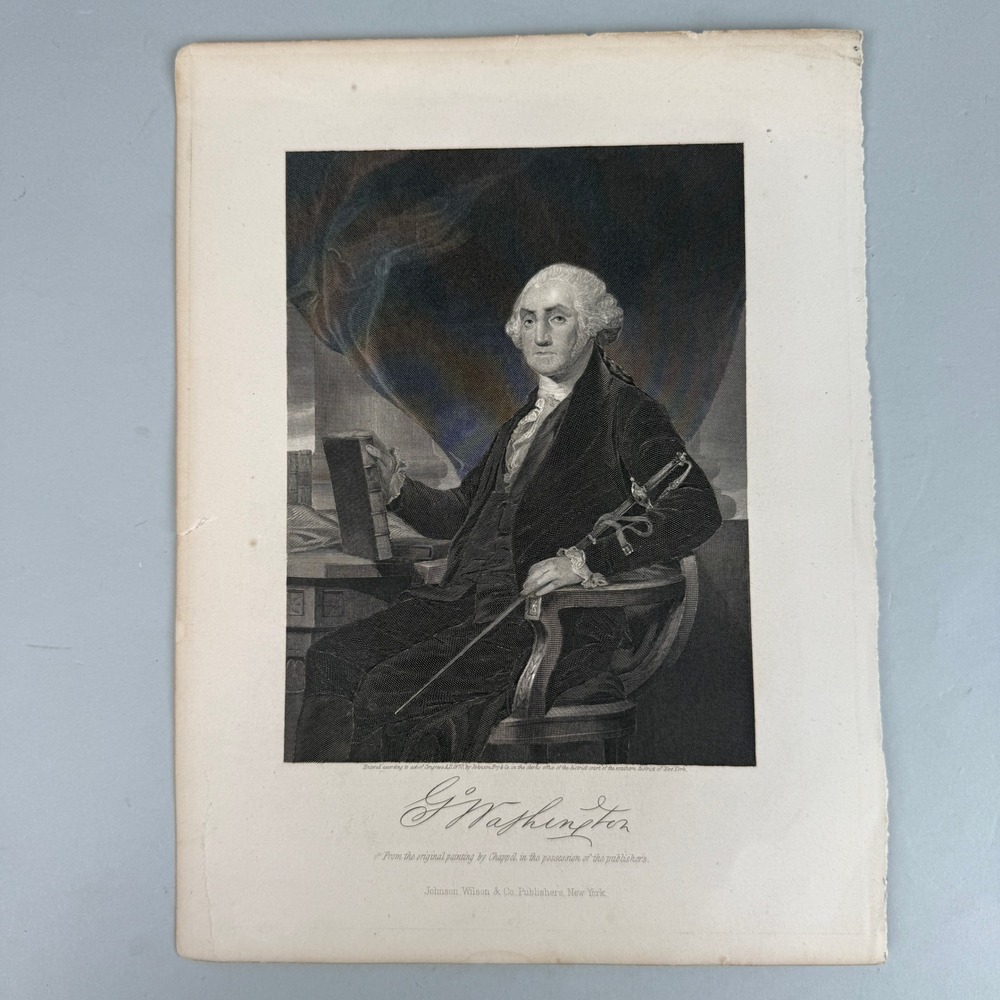 1870 George Washington Portrait Engraving Johnson Wilson New York Print USA